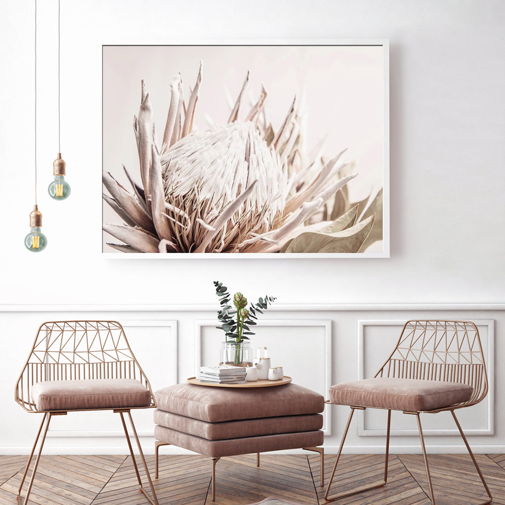 Wall Art 70cmx100cm Pure Protea II White Frame Canvas 3