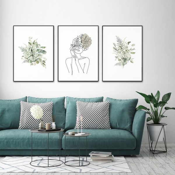 Wall Art 50cmx70cm Botanical Line Girl 3 Sets Black Frame Canvas 4