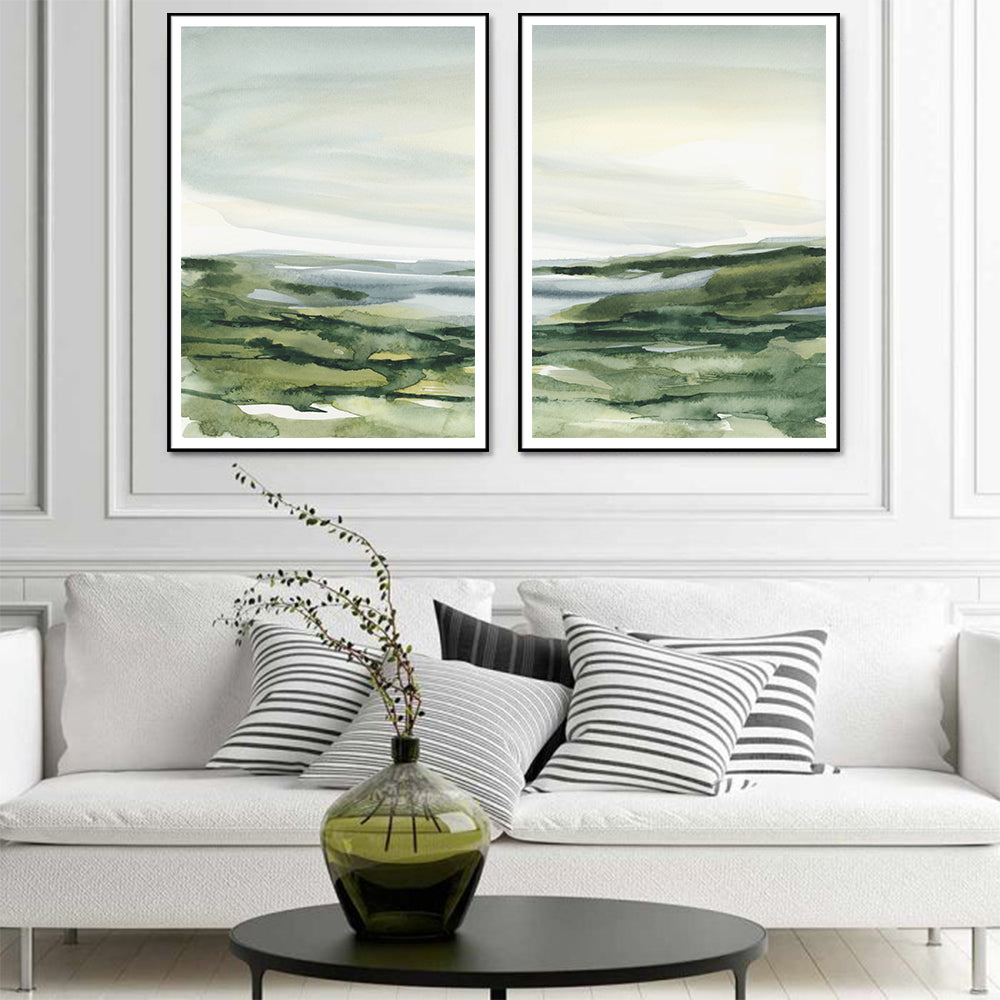 Wall Art 50cmx70cm Watercolor landscape 2 Sets Black Frame Canvas 3