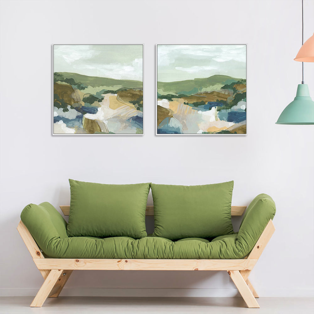 Wall Art 40cmx40cm Abstract Landscape 2 Sets White Frame Canvas 3