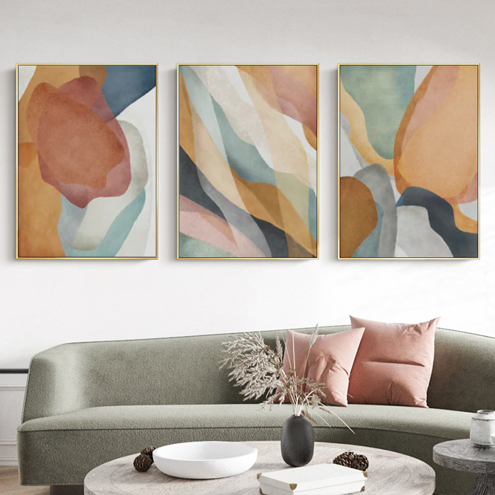 Wall Art 40cmx60cm Abstract Orange 3 Sets Gold Frame Canvas 3