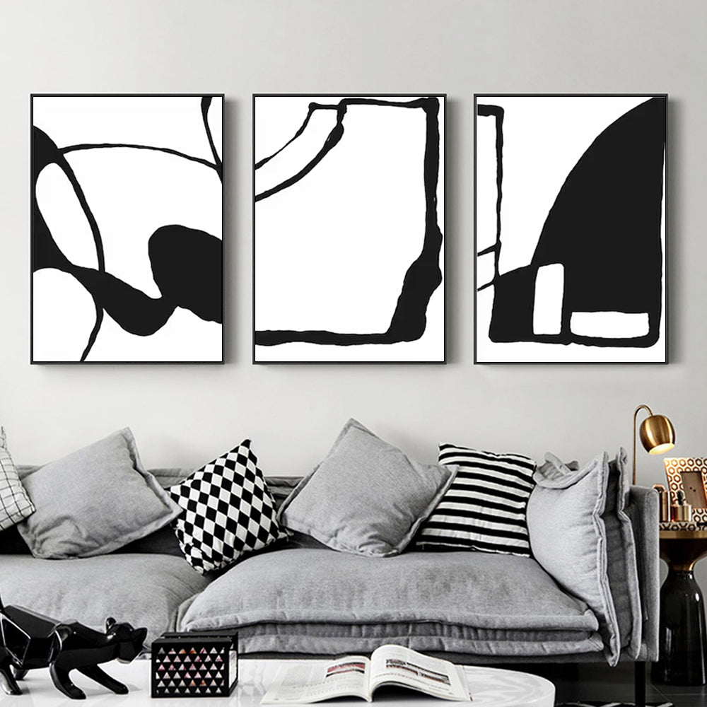 Wall Art 70cmx100cm Black and White 3 Sets Black Frame Canvas 3