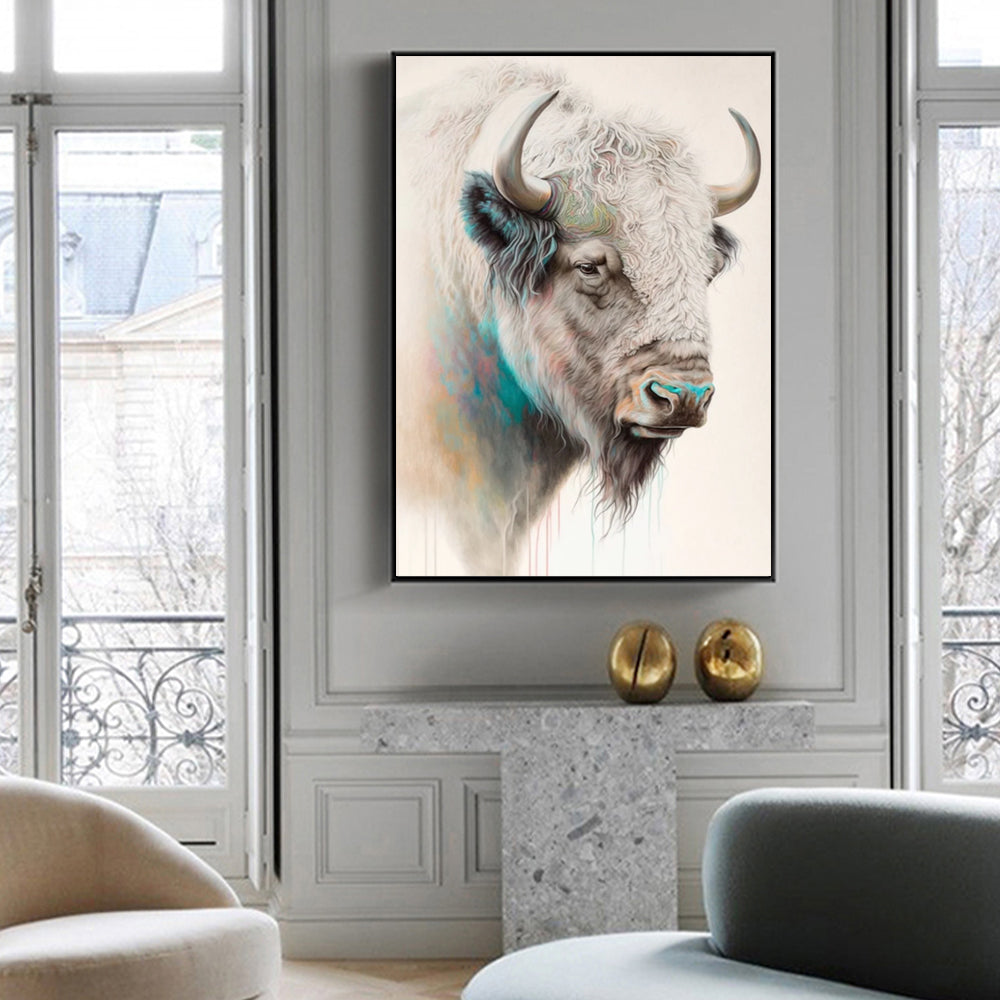 Wall Art 50cmx70cm Great White Buffalo Black Frame Canvas 4