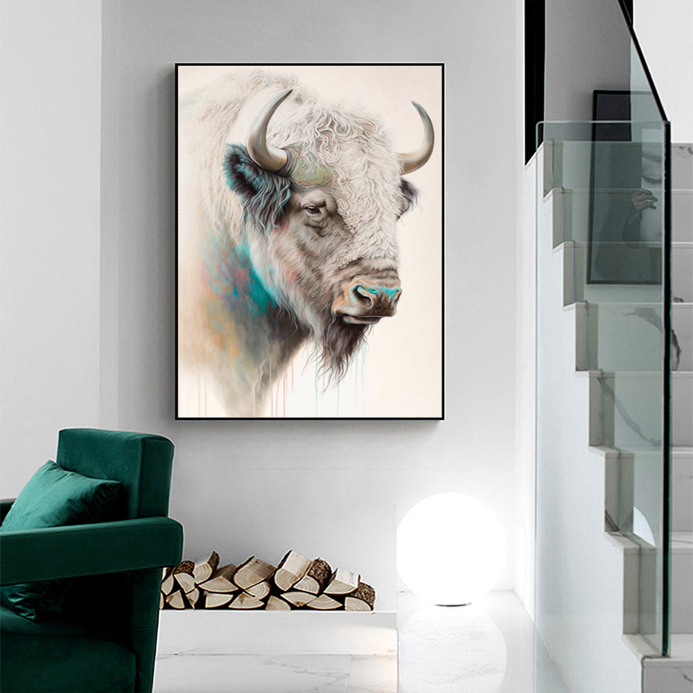 Wall Art 60cmx90cm Great White Buffalo Black Frame Canvas 3