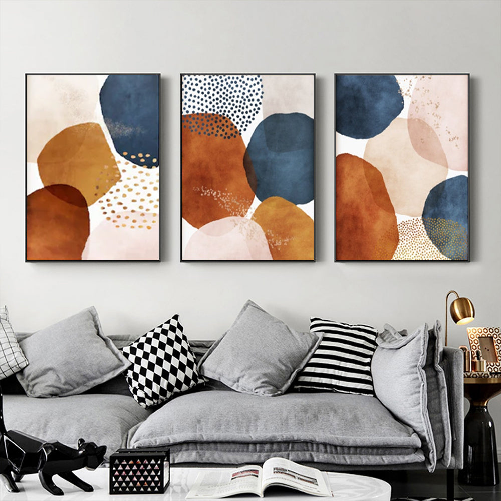 Wall Art 40cmx60cm Navy Pink Beige 3 Sets Black Frame Canvas 3