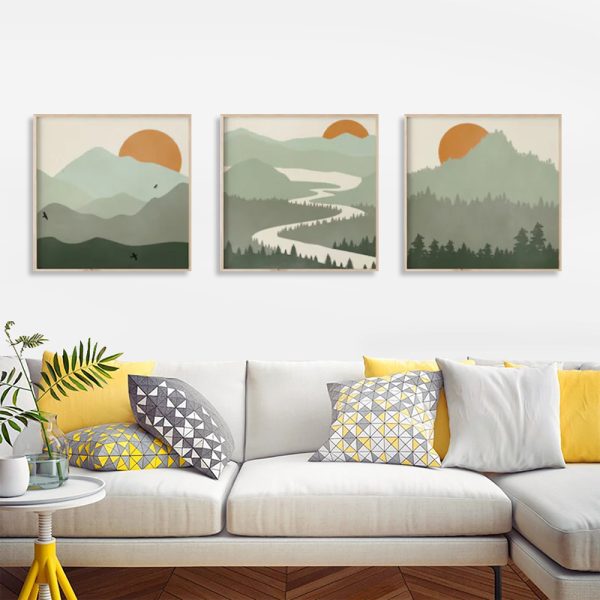 Wall Art 50cmx50cm Sage Green Landscapes 3 Sets Wood Frame Canvas 4