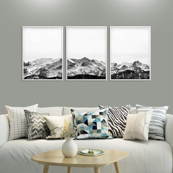 Wall Art 50cmx70cm Black White Mountain 3 Sets White Frame Canvas 4
