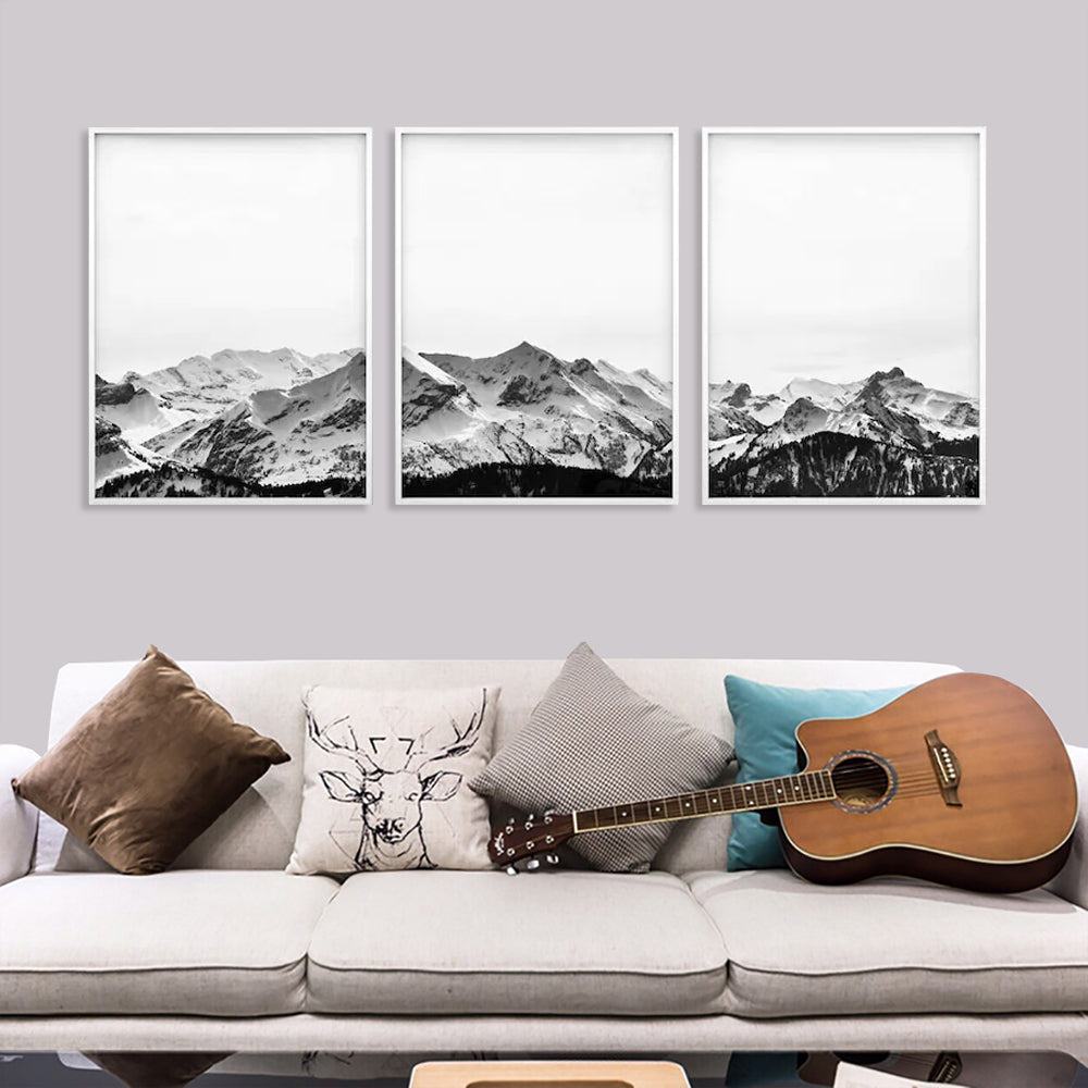 Wall Art 60cmx90cm Black White Mountain 3 Sets White Frame Canvas 3