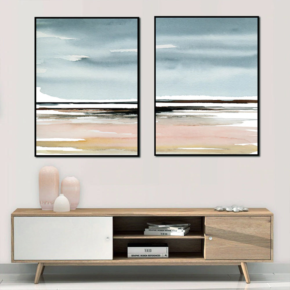 Wall Art 90cmx135cm Pink Beach Landscape 2 Sets Black Frame Canvas 3