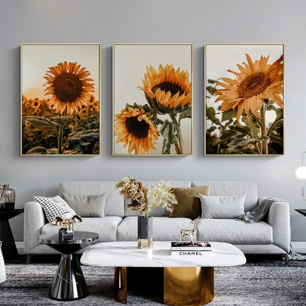 Wall Art 40cmx60cm Sunflower 3 Sets Gold Frame Canvas 4