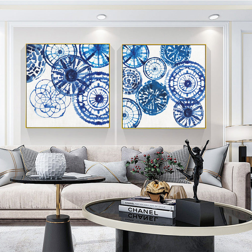 Wall Art 70cmx70cm Blue Day 2 Sets Gold Frame Canvas 3