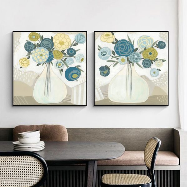 Wall Art 40cmx40cm Blue Bouquet 2 Sets Black Frame Canvas 4