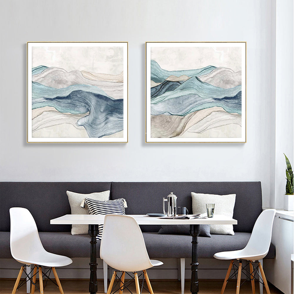 Wall Art 50cmx50cm Blue Mountain 2 Sets Gold Frame Canvas 3