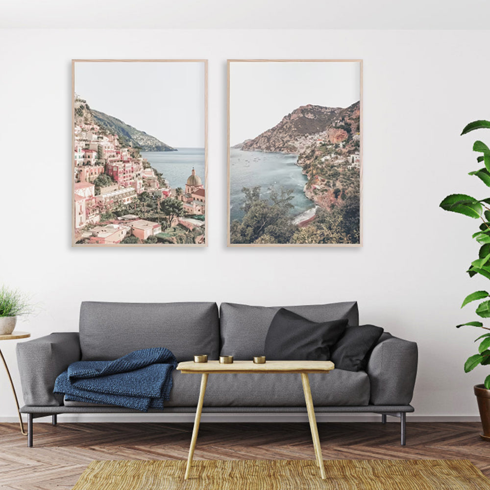 Wall Art 100cmx150cm Italy Positano 2 Sets Wood Frame Canvas 3