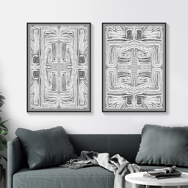 Wall Art 80cmx120cm Black White Pattern 2 Sets Black Frame Canvas 4