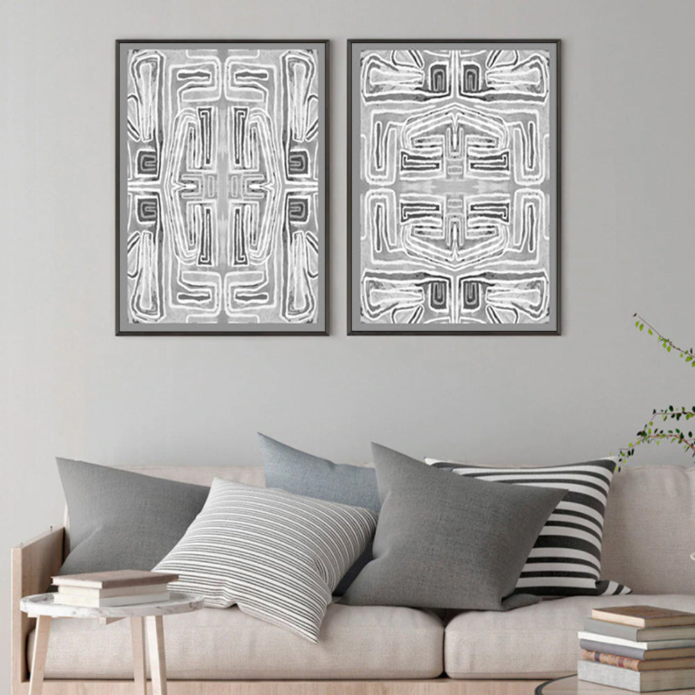 Wall Art 100cmx150cm Black White Pattern 2 Sets Black Frame Canvas 3