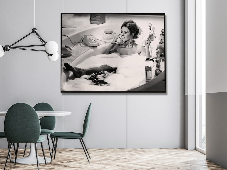 Wall Art 50cmx70cm Brigitte Bardot In the bath poster, Black Frame Canvas 4