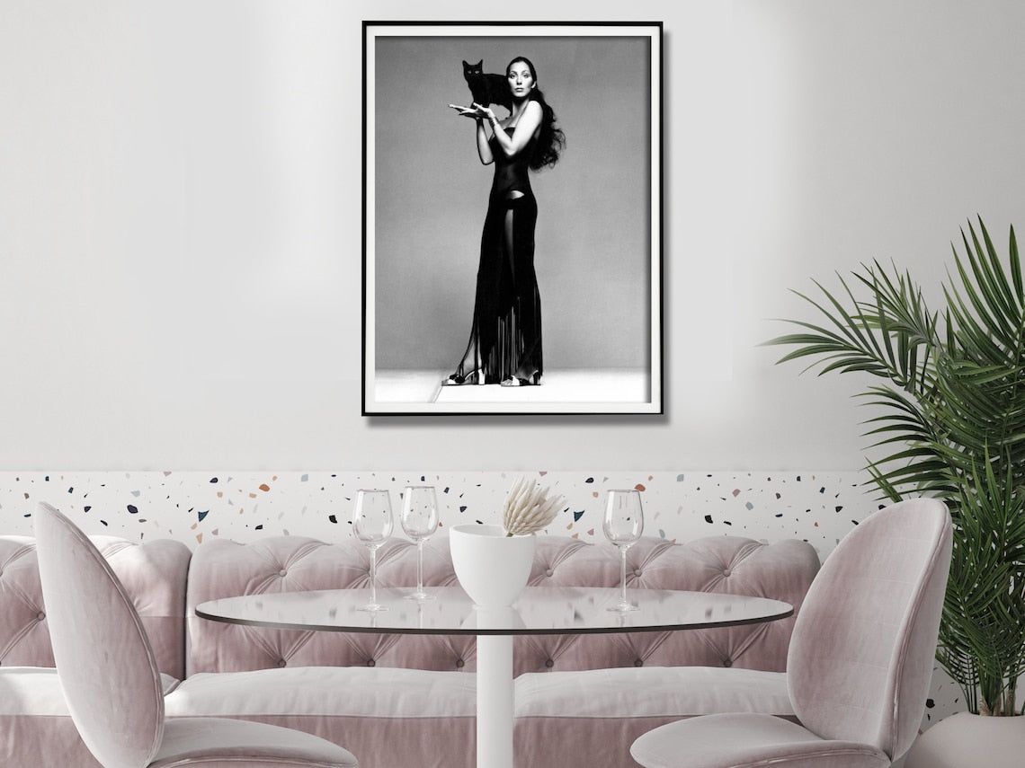Wall Art 50cmx70cm Cher Music Black and White, Black Frame Canvas 5