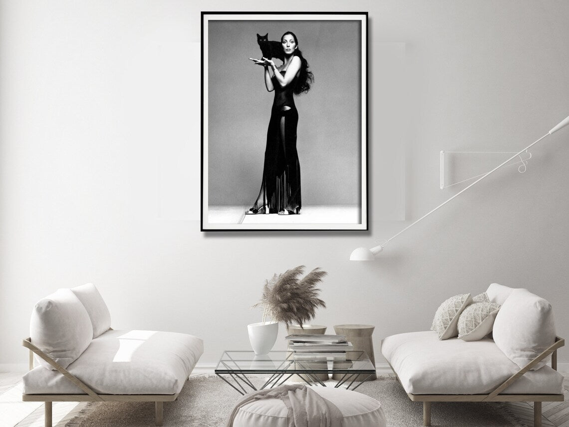 Wall Art 70cmx100cm Cher Music Black and White, Black Frame Canvas 4