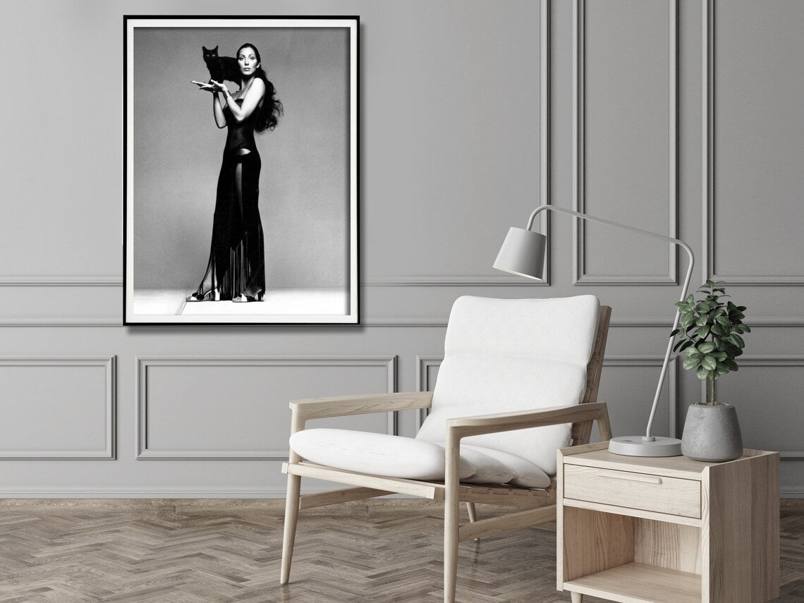 Wall Art 80cmx120cm Cher Music Black and White, Black Frame Canvas 3