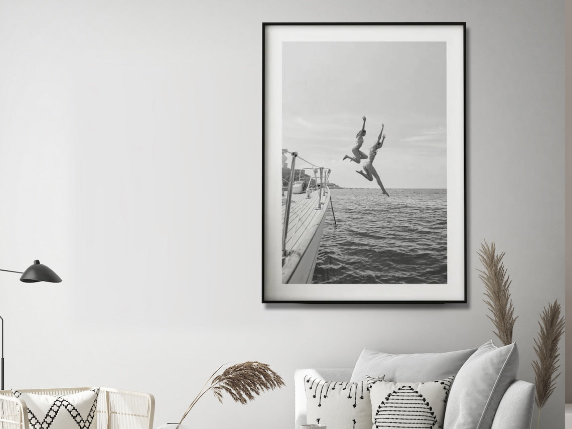 Wall Art 50cmx70cm Black and White Ocean Jump, Black Frame Canvas 5