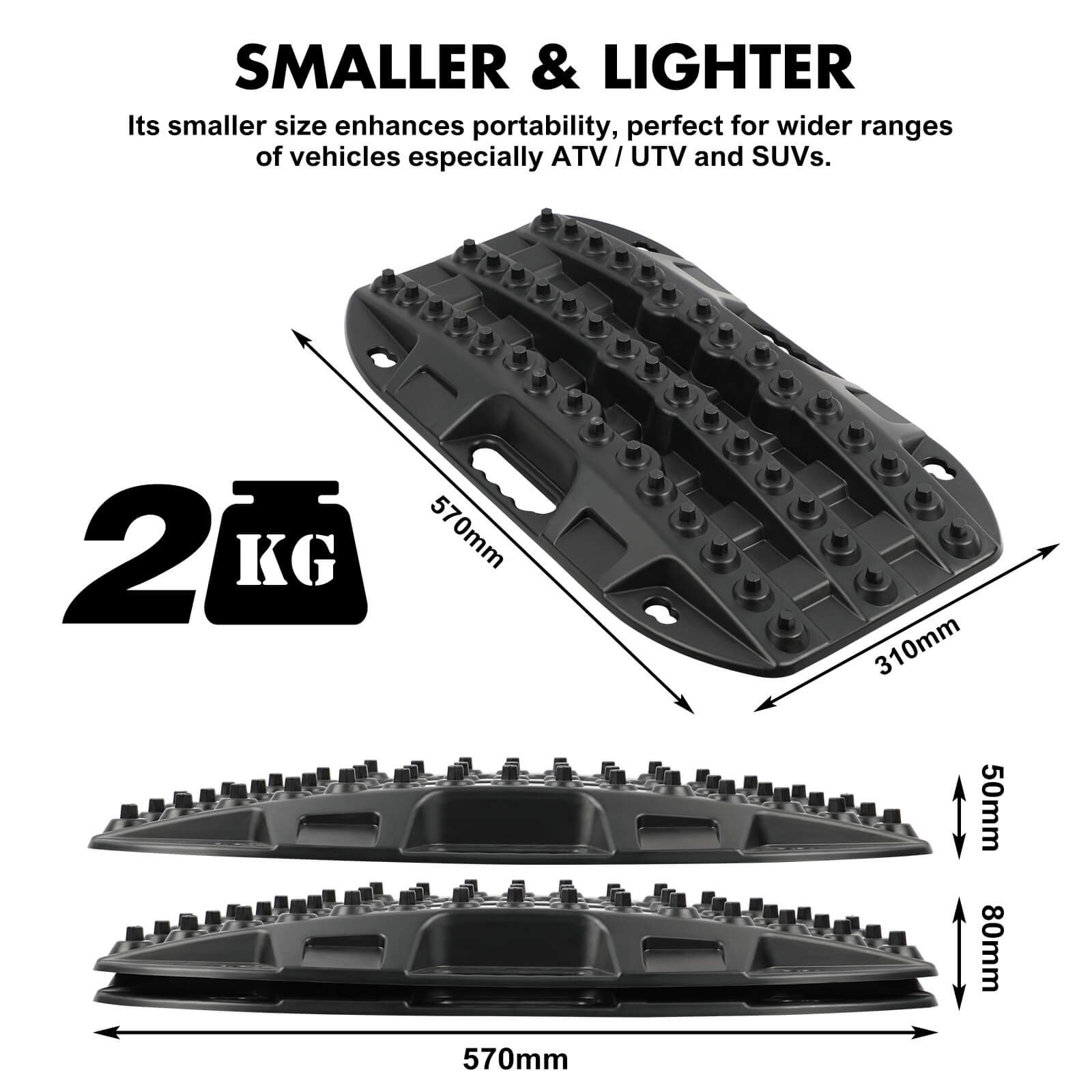 X-BULL Mini Recovery Tracks Traction Boards Sand Mud Snow 4WD 4x4 Vehicle 1 Pair Black 4