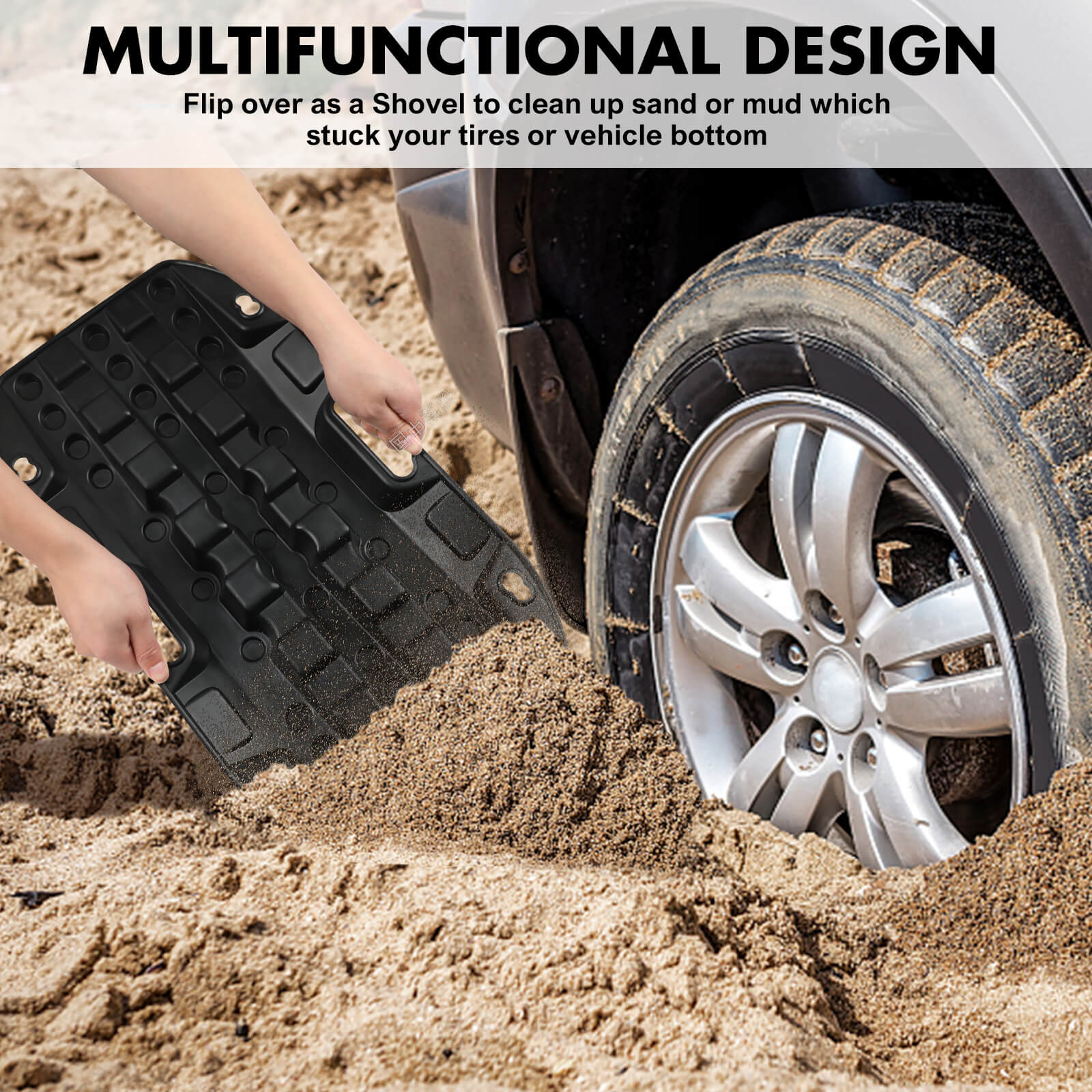 X-BULL Mini Recovery Tracks Traction Boards Sand Mud Snow 4WD 4x4 Vehicle 1 Pair Black 8