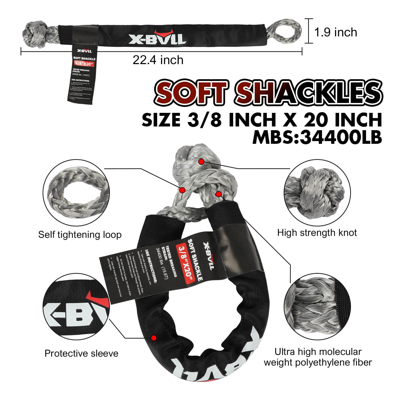 X-BULL Recovery Kit Kinetic Recovery Rope With Hitch Receiver 5T Recovery Receiver 4