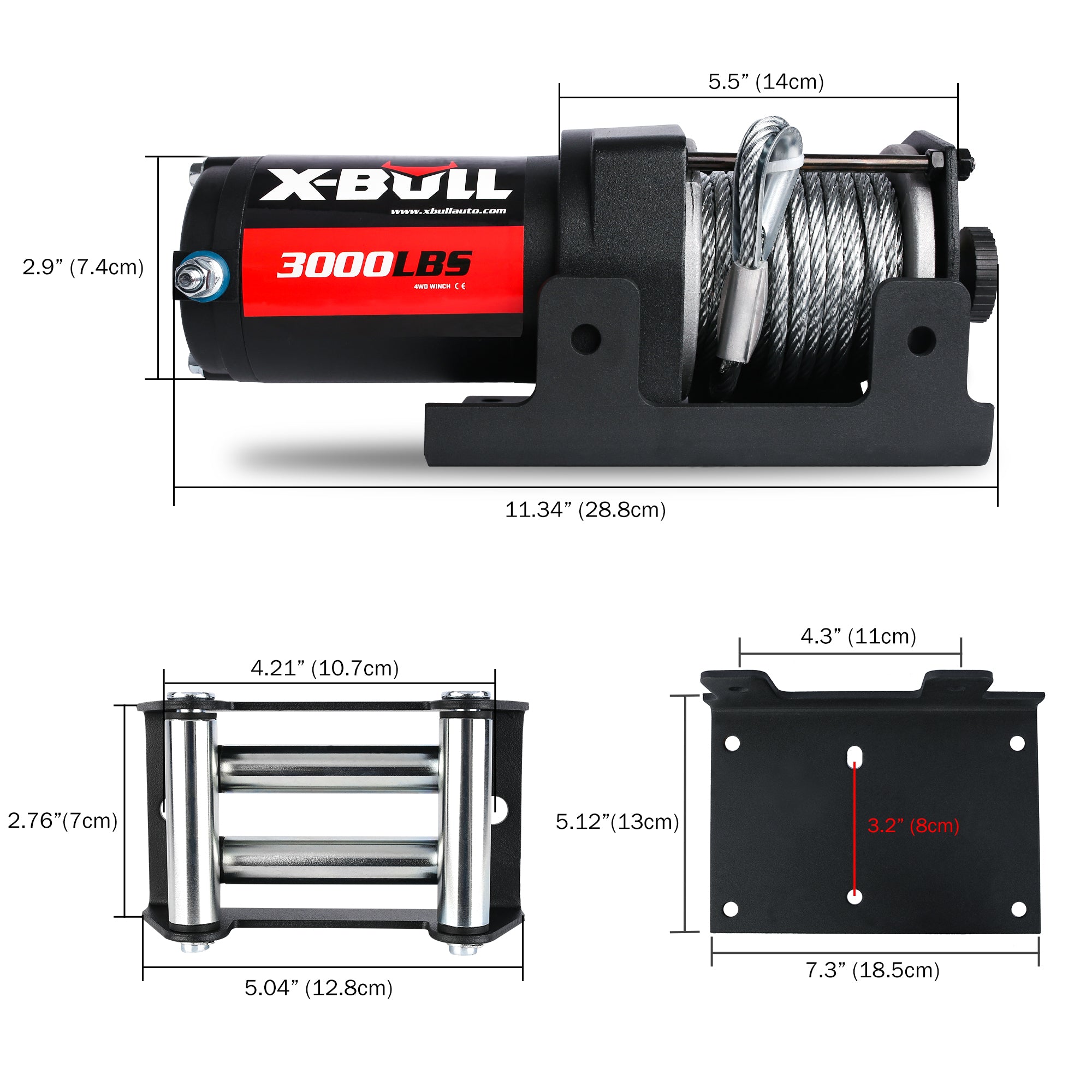 X-BULL Electric Winch 3000lbs Steel Wire Cable 12V Boat ATV UTV Winch Trailer 2 Units 7