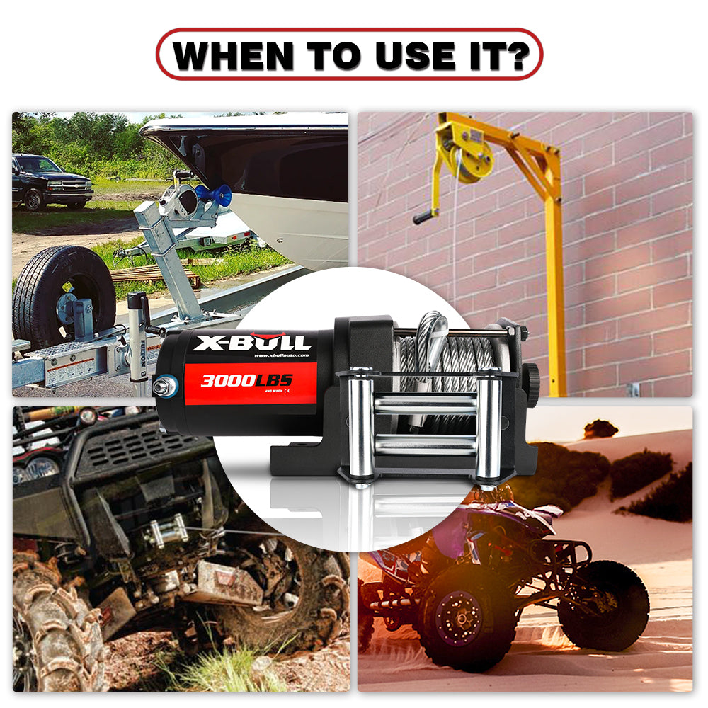 X-BULL 3000LBS Electric Winch Steel Wire Cable 12V Boat ATV UTV Winch Trailer 4 Units 3