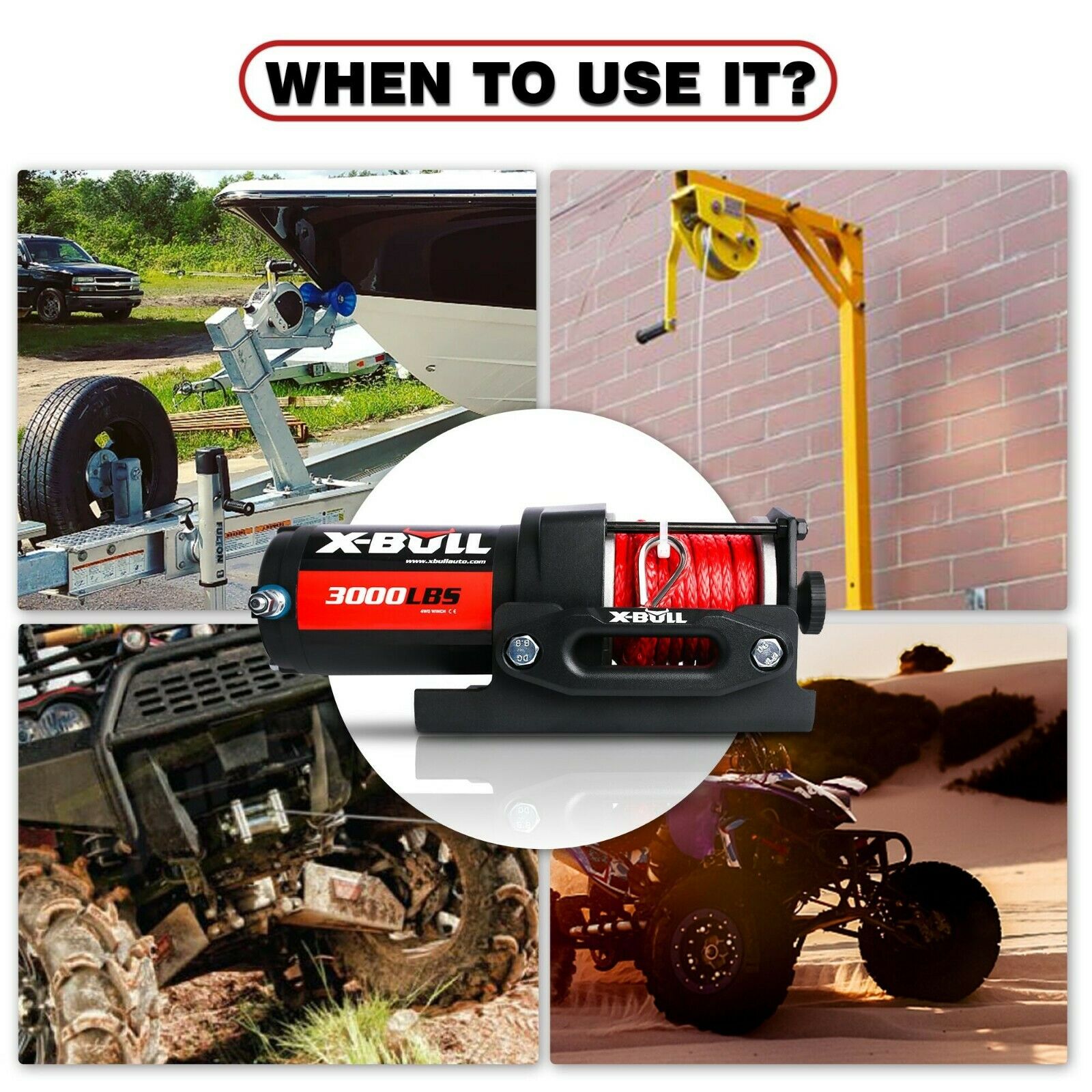 X-BULL 12V Electric Winch Boat 3000LBS Synthetic Rope Wireless Remote ATV 4WD 2 Units 3