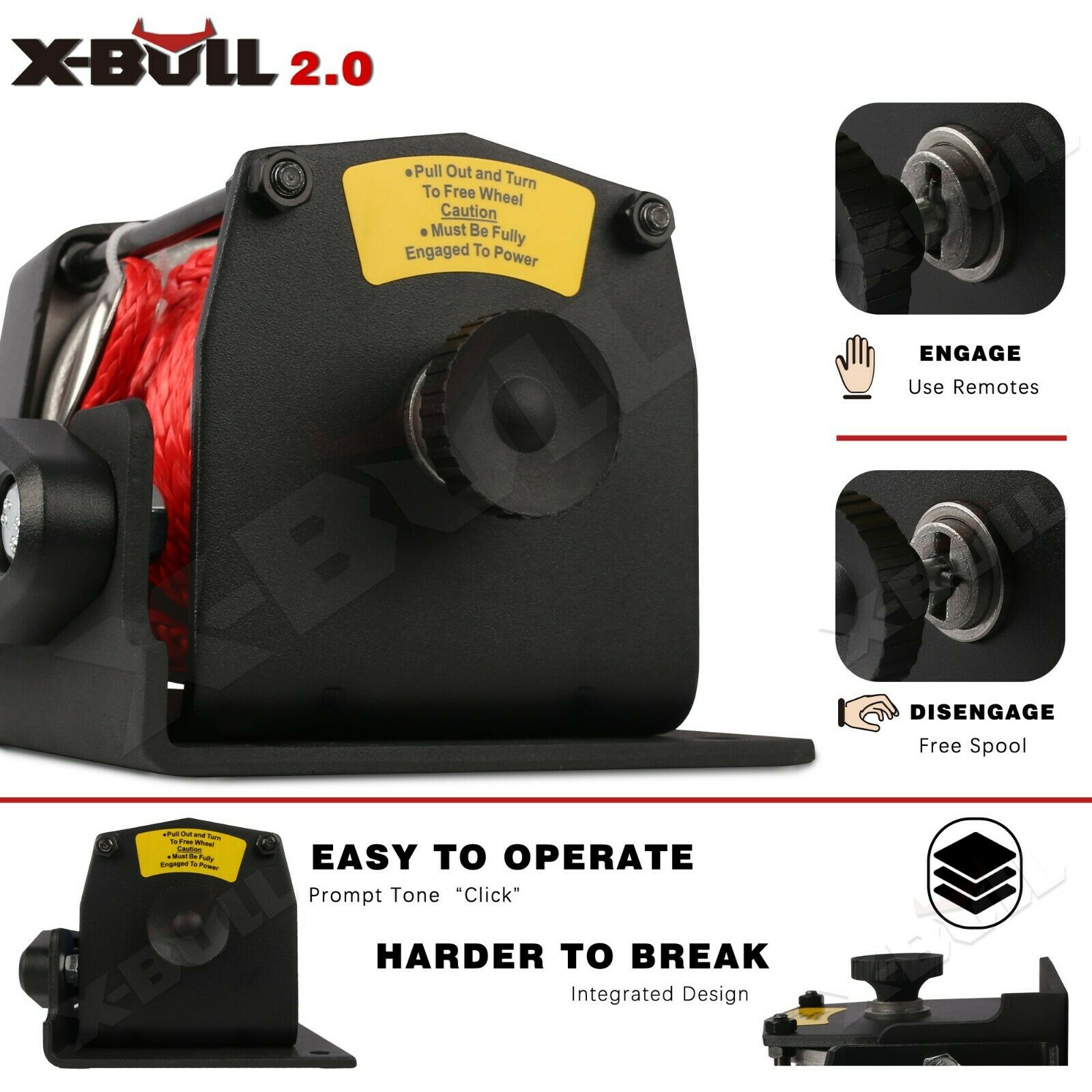 X-BULL 12V Electric Winch Boat 3000LBS Synthetic Rope Wireless Remote ATV 4WD 2 Units 5