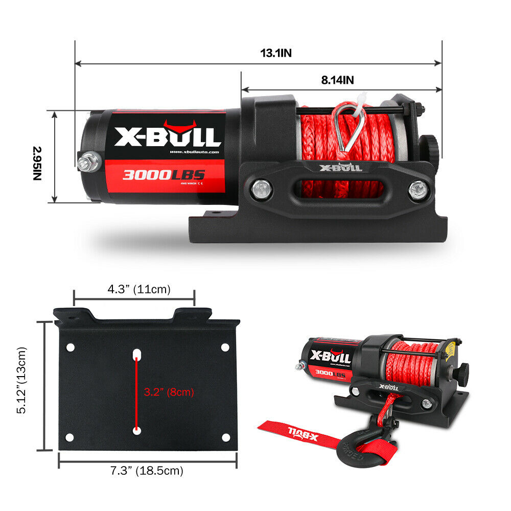 X-BULL 12V Electric Winch Boat 3000LBS Synthetic Rope Wireless Remote ATV 4WD 2 Units 6