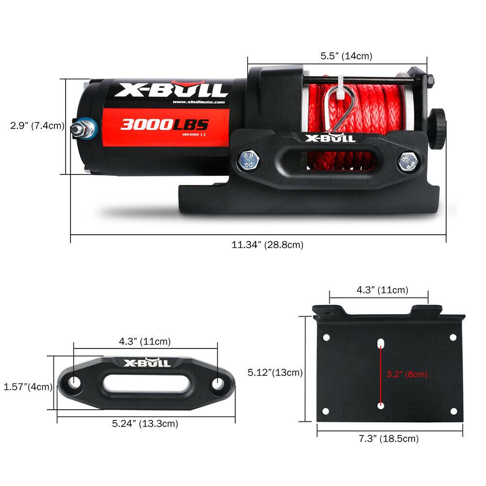 X-BULL Electric Winch 12V Wireless 3000lbs/1360kg Synthetic Rope BOAT ATV 4WD 8