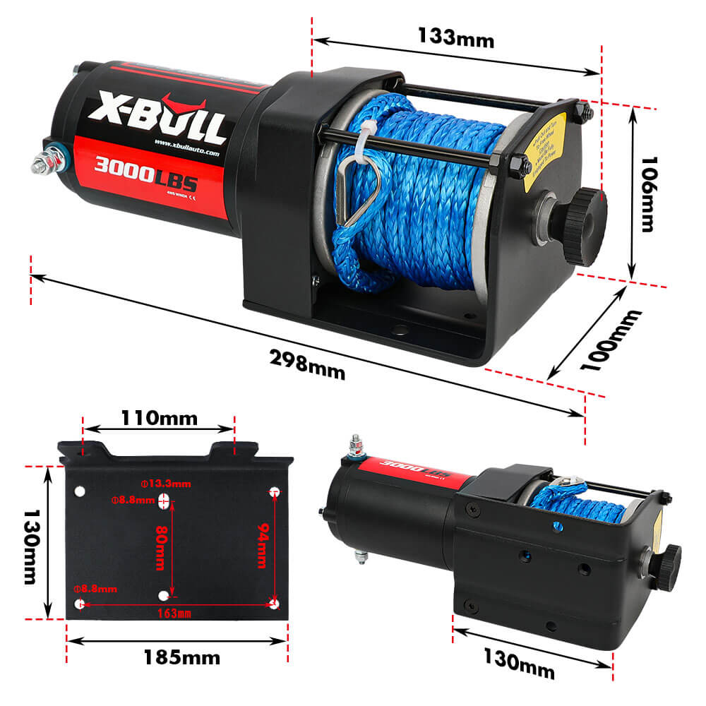 X-BULL 12V Electric Winch 3000LB ATV Winch Boat Trailer Winch Synthetic Rope 7
