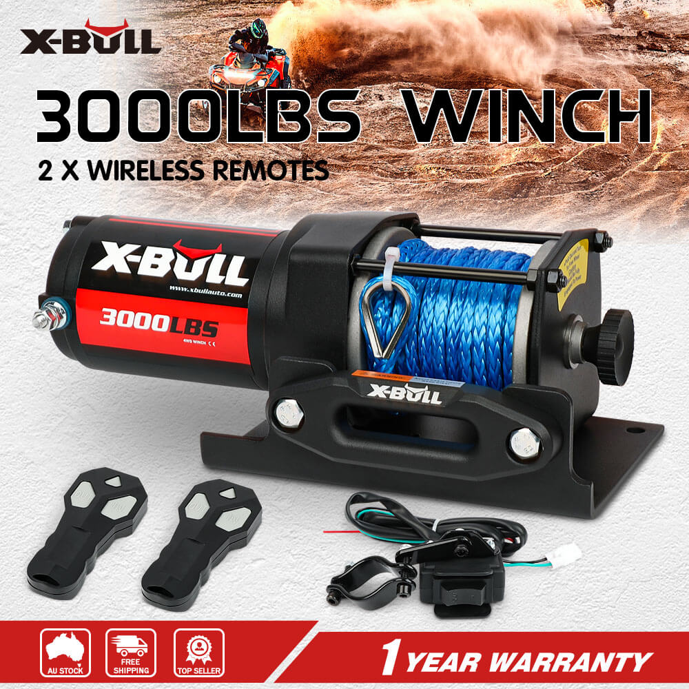 X-BULL Electric Winch 12V 3000LBS Synthetic Rope ATV UTV Boat Trailer With 2 X Wireless remote 27