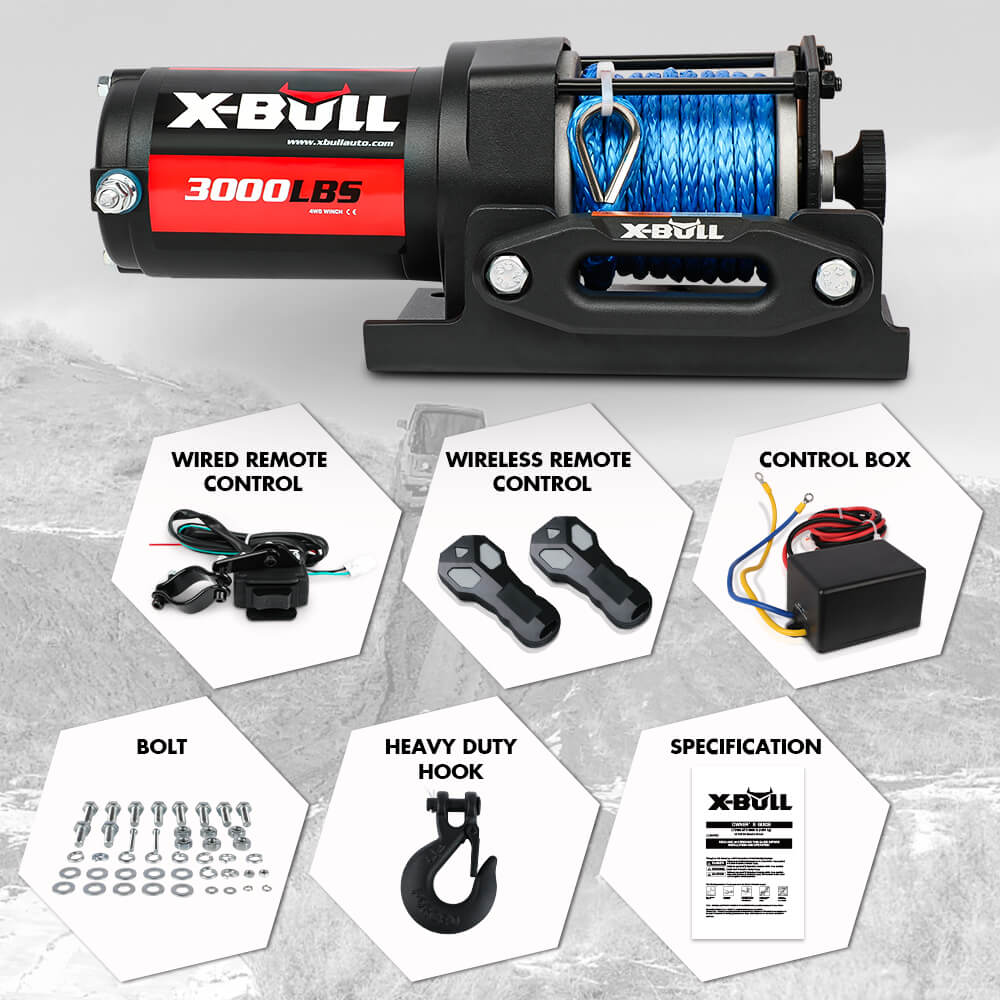 X-BULL Electric Winch 12V 3000LBS Synthetic Rope ATV UTV Boat Trailer With 2 X Wireless remote 3