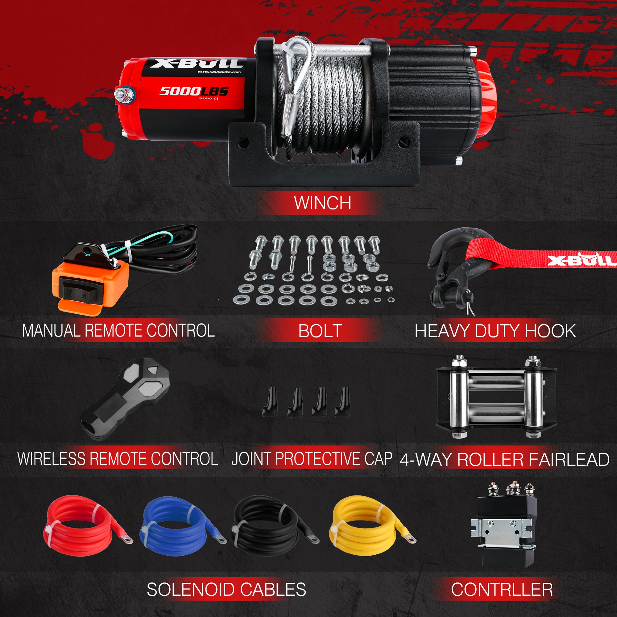 X-BULL Electric Winch 12V 5000LBS Steel Cable Wireless remote ATV UTV Boat Trailer 3