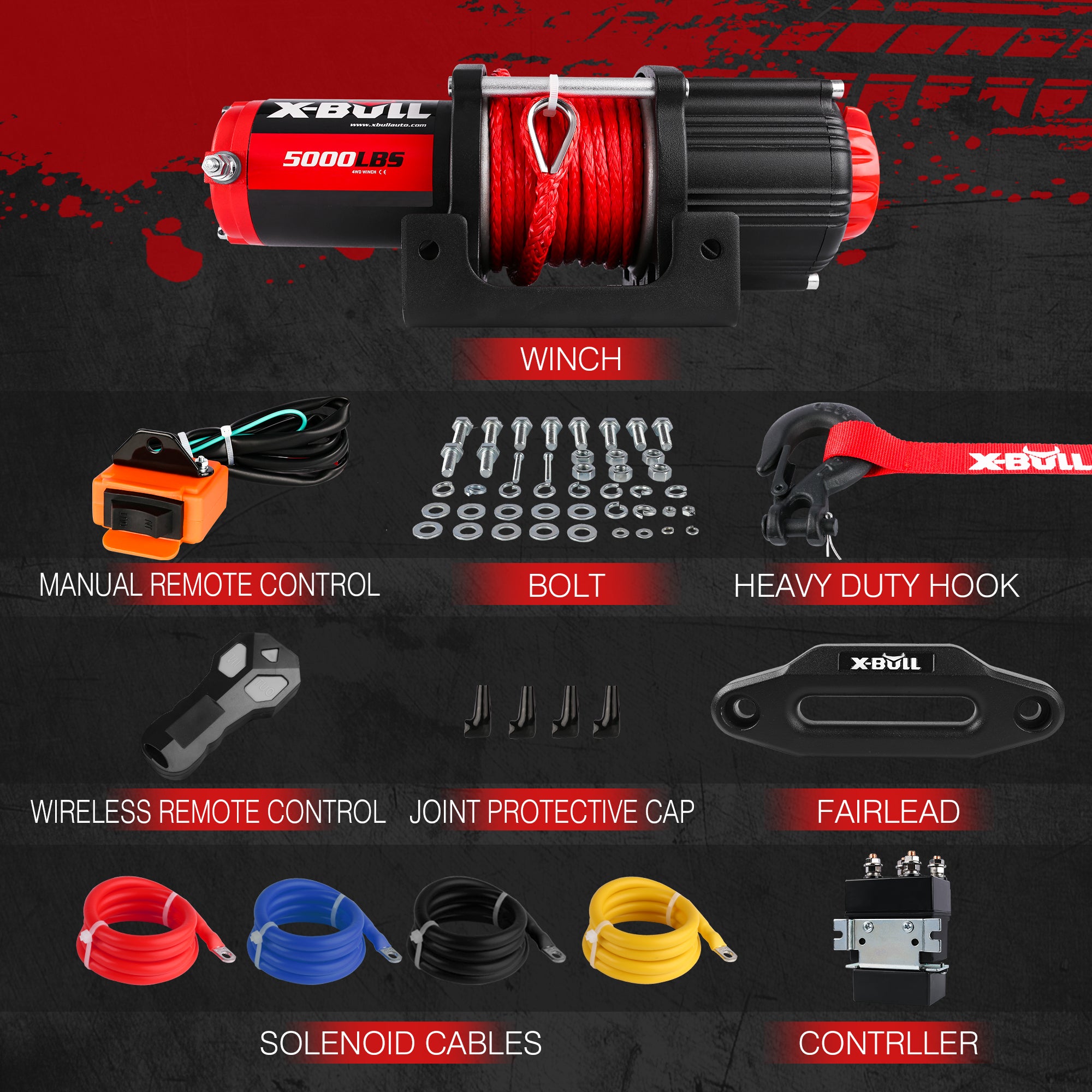 X-BULL Electric Winch 12V 5000LBS Synthetic Rope Wireless remote ATV UTV Boat Trailer 3