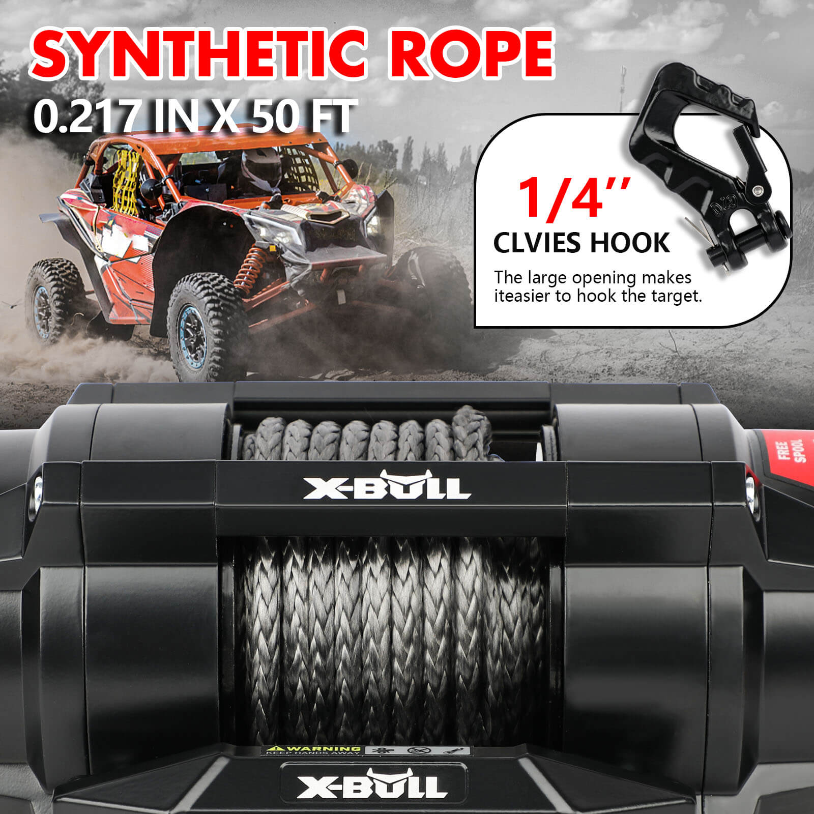 X-BULL 5000LBS Electric Winch 12V Synthetic Rope ATV UTV Boat Upgraded version 5