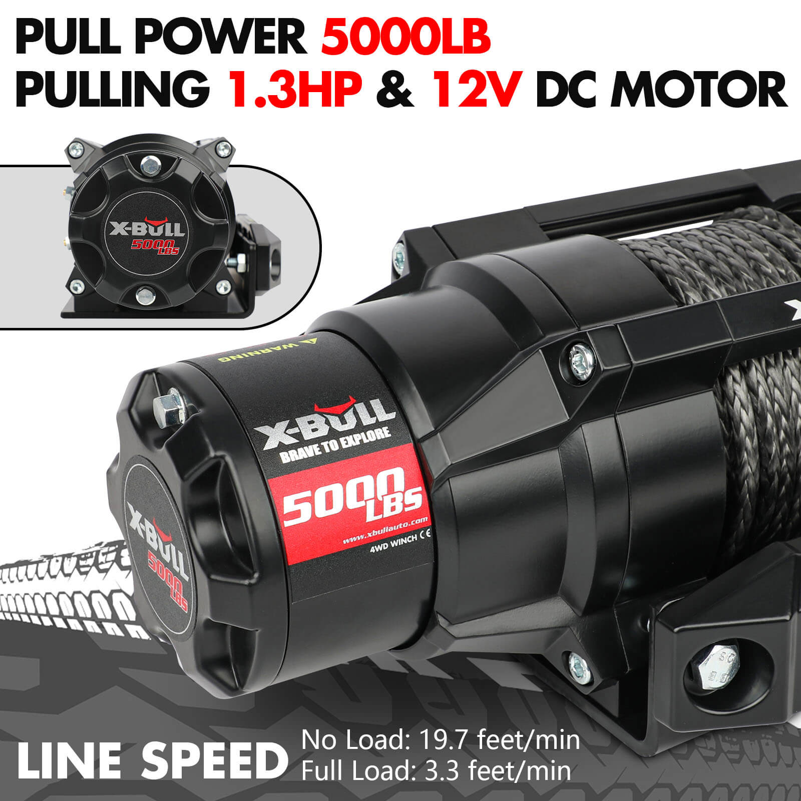 X-BULL 5000LBS Electric Winch 12V Synthetic Rope ATV UTV Boat Upgraded version 6