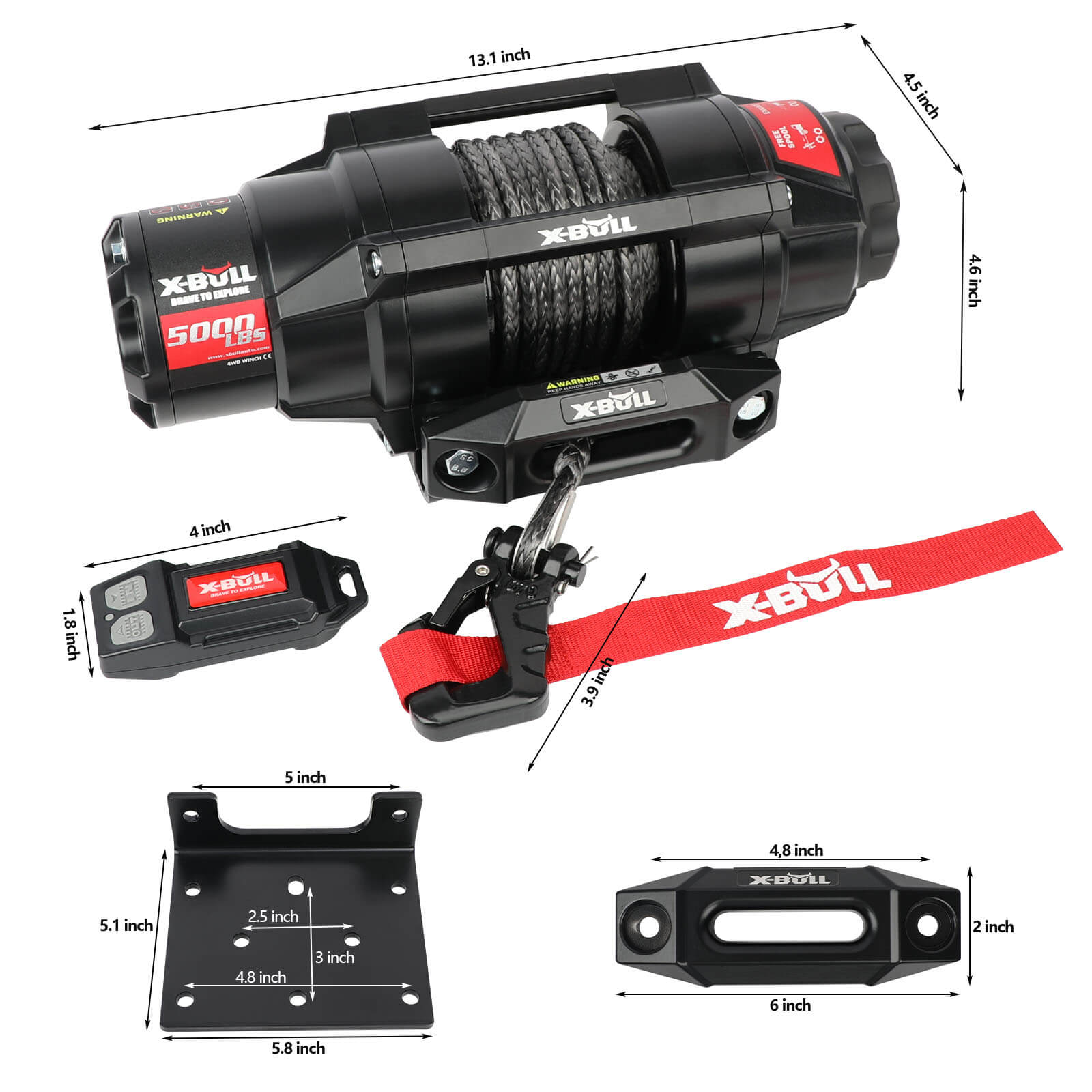 X-BULL 5000LBS Electric Winch 12V Synthetic Rope ATV UTV Boat Upgraded version 7