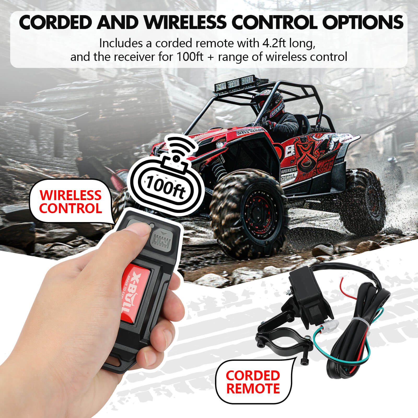 X-BULL 5000LBS Electric Winch 12V Synthetic Rope ATV UTV Boat Upgraded version 8
