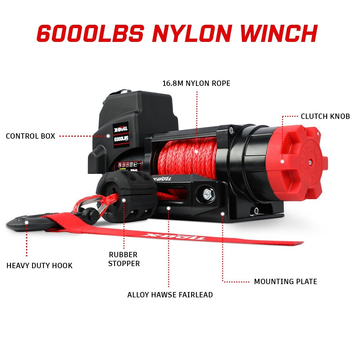 X-BULL Electric Winch 6000LBS 12V BOAT Synthetic Rope Wireless Remote 4WD ATV UTV 12