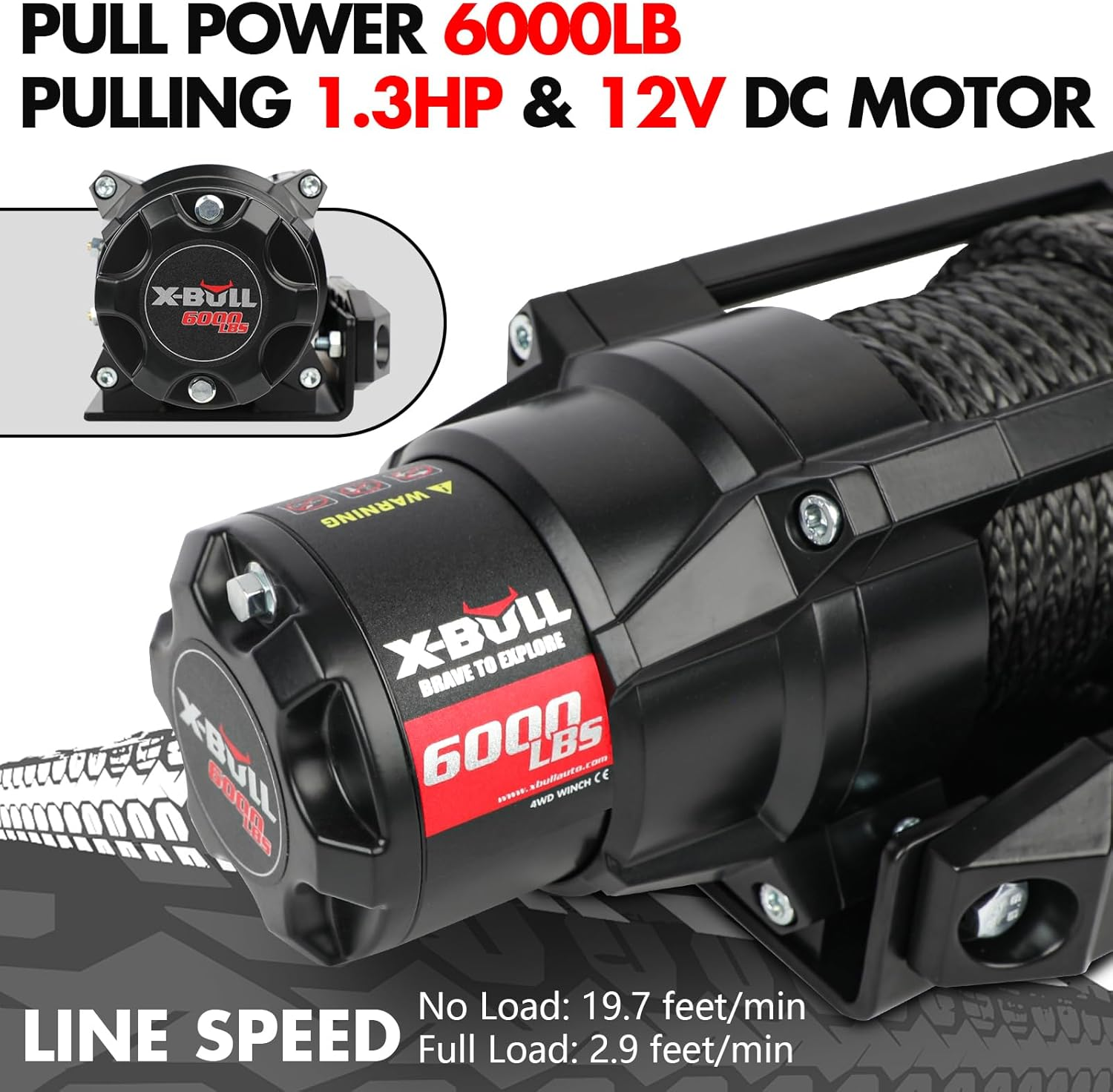 X-BULL 6000lbs Electric Winch 12V Synthetic Rope Towing Trailer ATV UTV BOAT Upgraded version 4