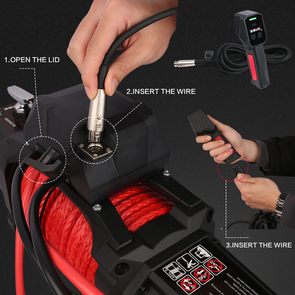 X-BULL 12V Electric Winch 14500LBS synthetic rope with 4PCS Recovery Tracks Gen3.0 Black 6