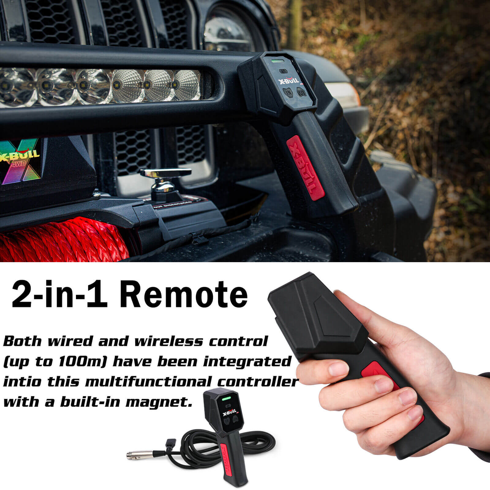 X-BULL 12V Electric Winch 14500LBS synthetic rope with 4PCS Recovery Tracks Gen3.0 Black 7