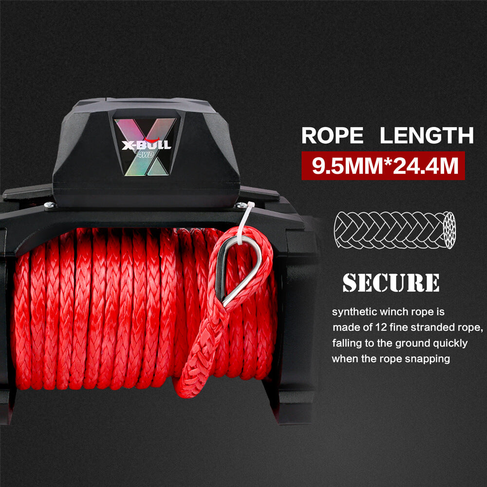 X-BULL 12V Electric Winch 14500LBS synthetic rope with 4PCS Recovery Tracks Gen3.0 Black 9