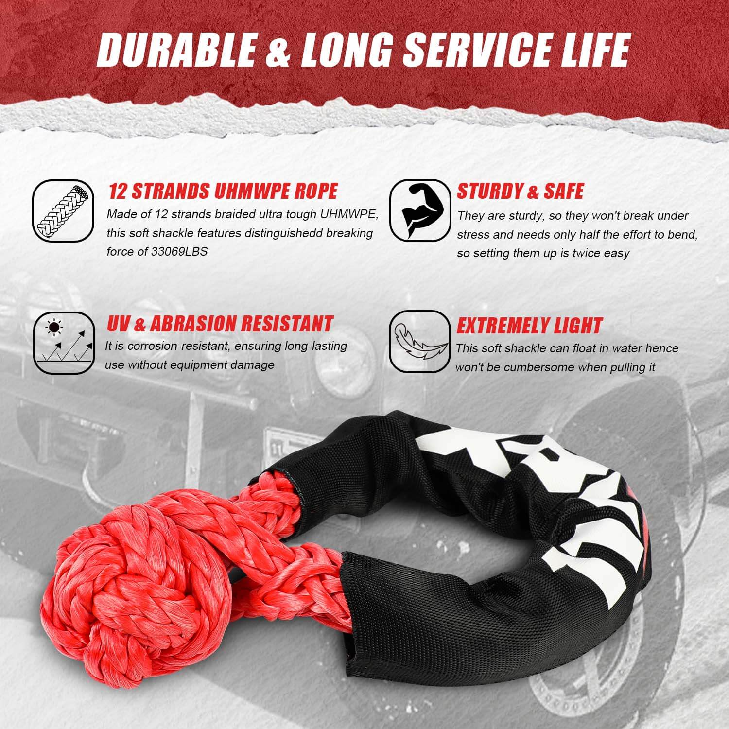 X-BULL 4WD Recovery Kit Kinetic Recovery Rope With 14500LBS Electric Winch 12V Winch 4WD 4X4 Offroad 3