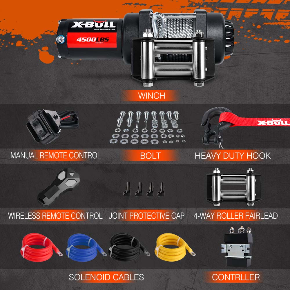 X-BULL 4500LB Electric Winch 12V Winch Boat Trailer ATV Steel Cable With 5.5MX13M Synthetic Rope Grey 3
